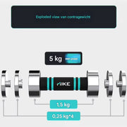 Verstelbare Halterset - Gewichten - Halters - Voor Krachttraining & Thuisfitness - Compacte Stalen Dumbbells van 5 kg - Set van 2