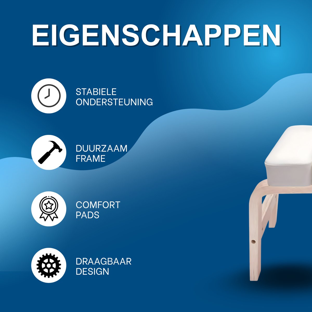 Yoga Stoel - Yoga kruk -Hoofdstandbankje - Meditatie bankje – Voor Hoofdstand & Training – Draagbaar tot 200 kg - Wit