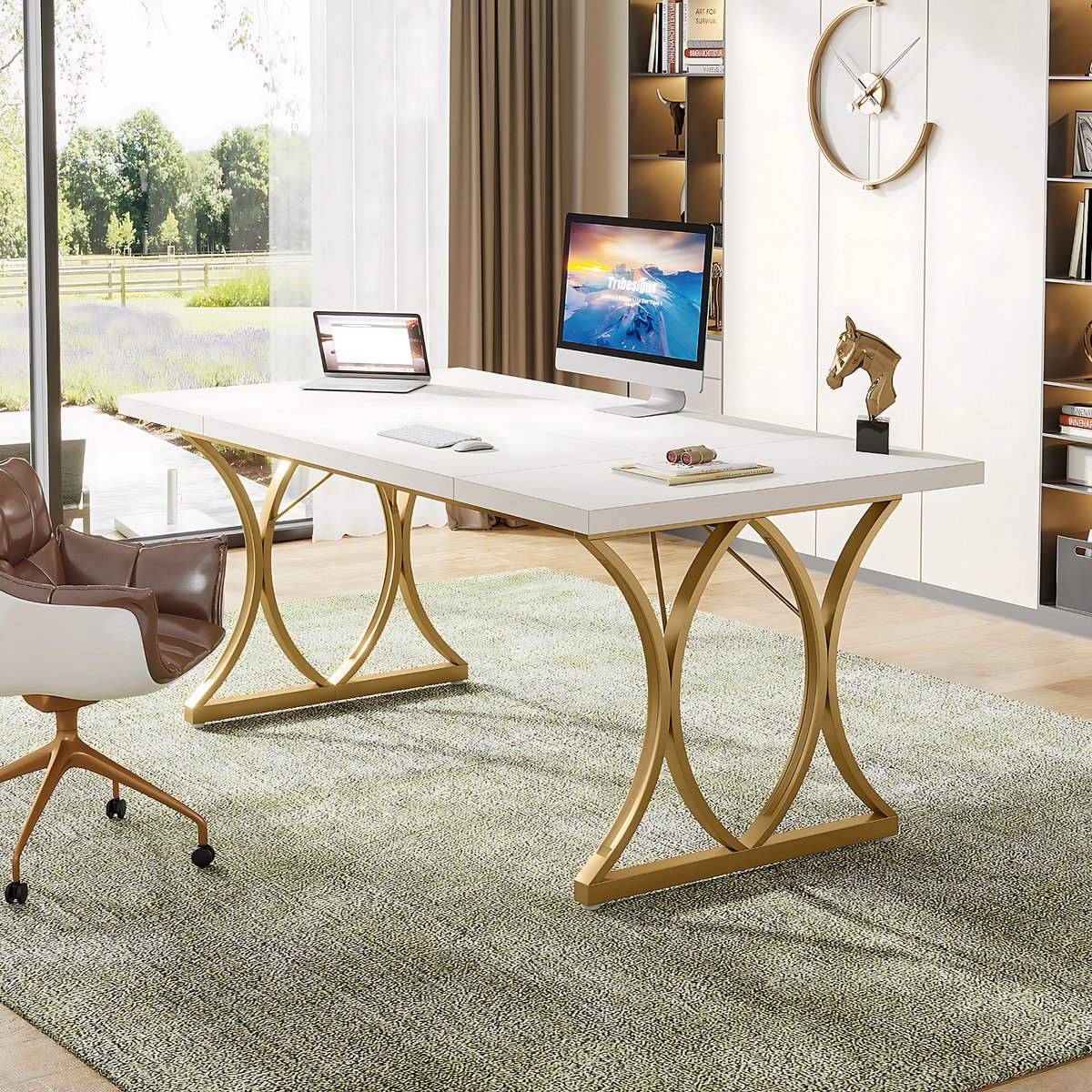 Bureau - Computerbureau - Lange bureau - Vergadertafel - Voor thuis of kantoor - Wit - 160cm