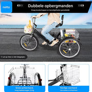 Driewieler London Vortex - 7 versnellingen - Fiets voor volwassenen en senioren - 24 Inch - Opvouwbare - Verstelbaar - Met mand - Voorrem - Zwart - 120KG