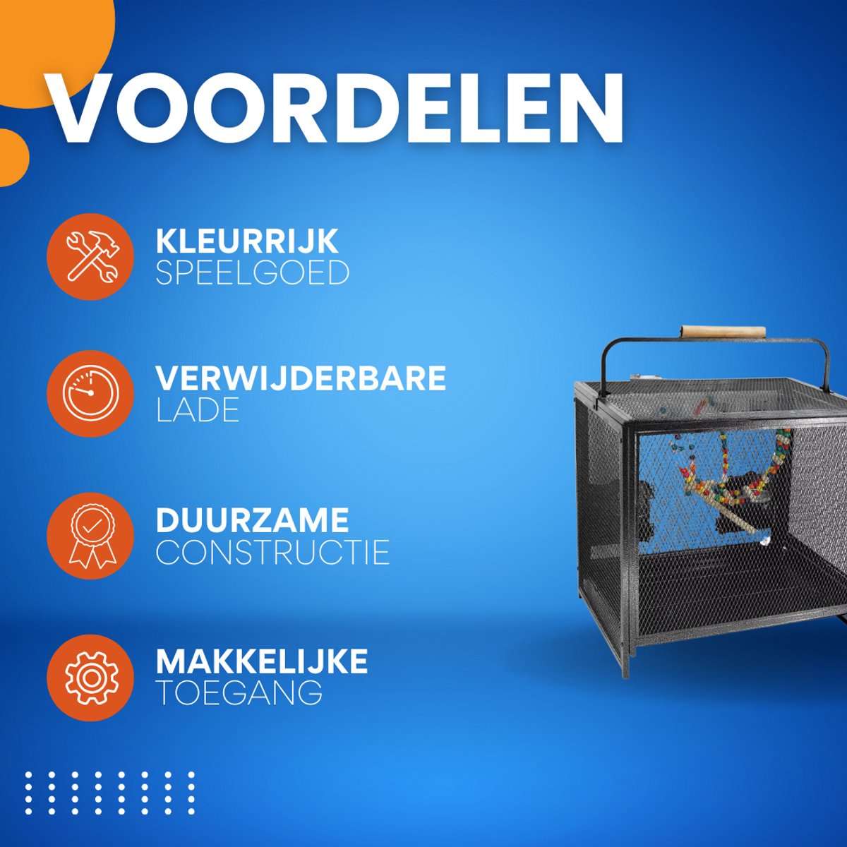 Metalen Vogelkooi - Voor Papegaaien en Parkieten - Reizen - Binnen - Met Hangmat, Zitstok en Reisdraagfunctie - 56 cm hoog met verwijderbaar blad