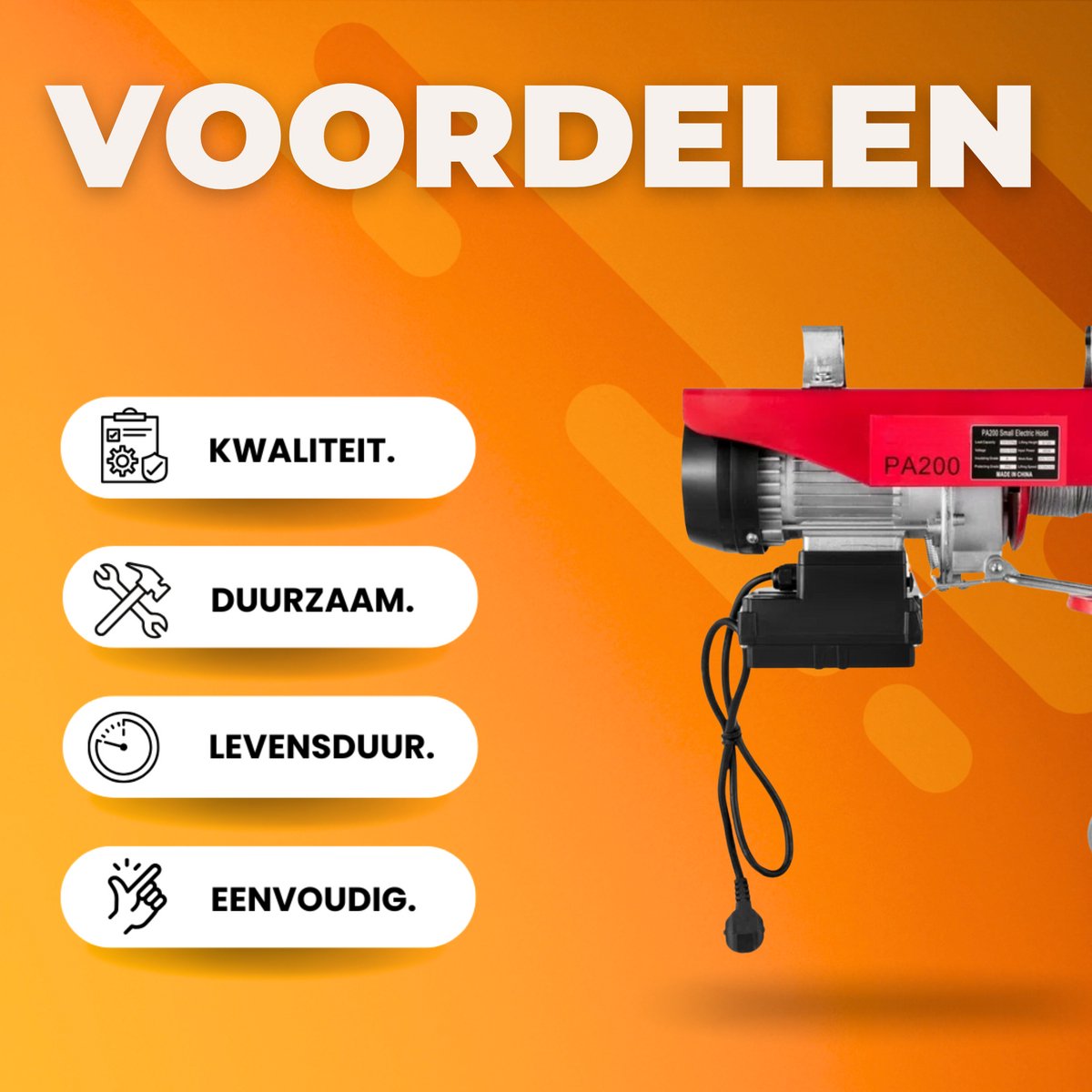 Elektrische Kabeltakel - 200kg - 480W Draadloos - Lier met 12m/min Snelheid