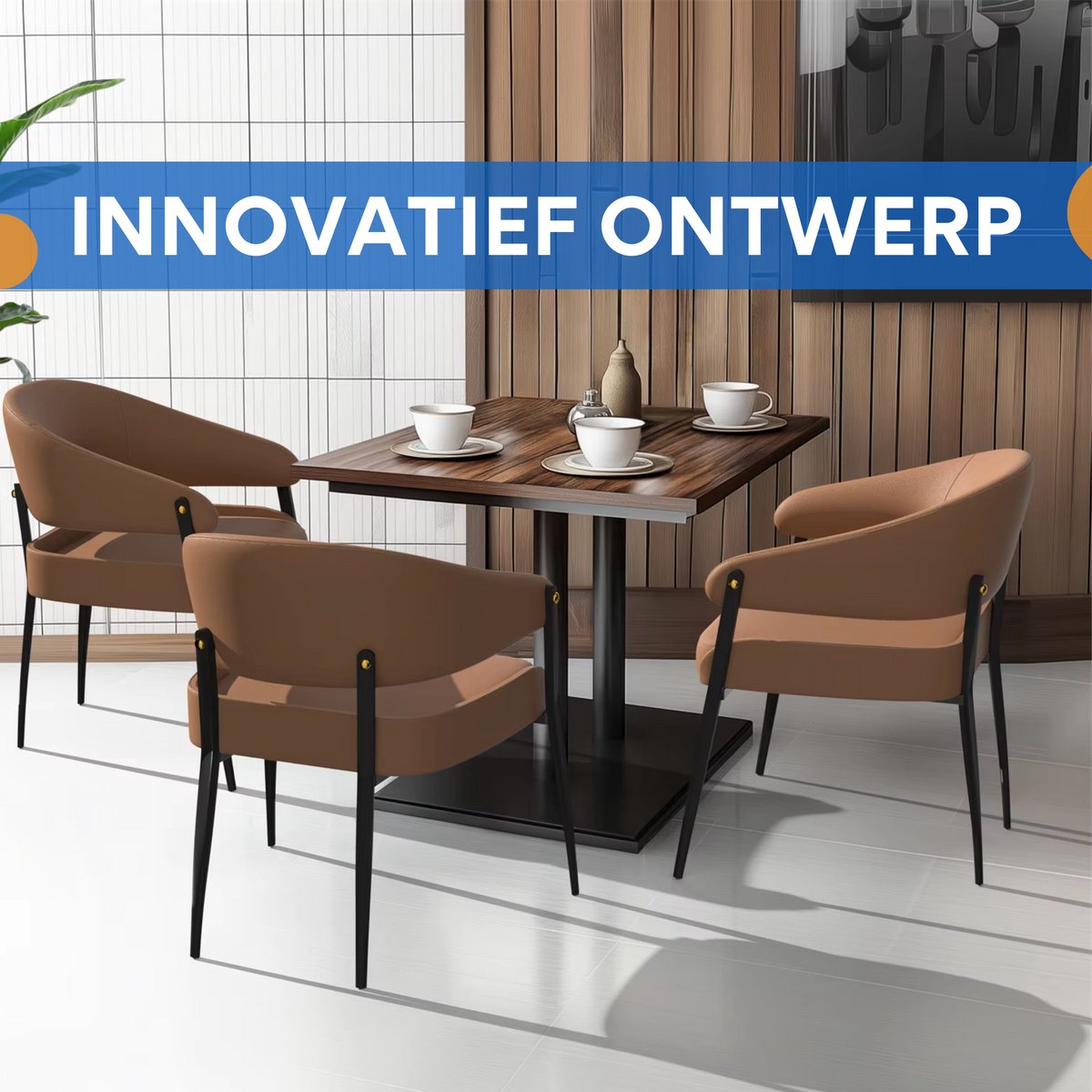Luxe Keukenstoelen - Set van 2 - Microvezelleer Eetkamerstoelen - Gestoffeerde Zitting voor Restaurant, Hotel of Kantoor