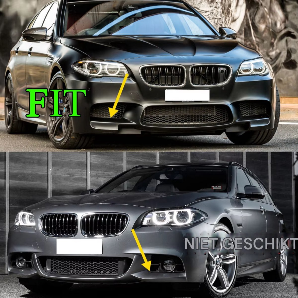 Side Hoek Splitters Voorbumper - Set van 2 - Voor BMW F10 M5 Sedan (2010-2016) - Gloss Zwart