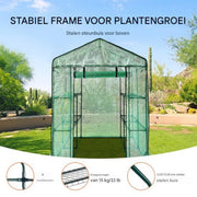 Groene Professionele Kas - Moestuin - Waterdicht - Met Schappen en Ramen - 215 cm Hoog