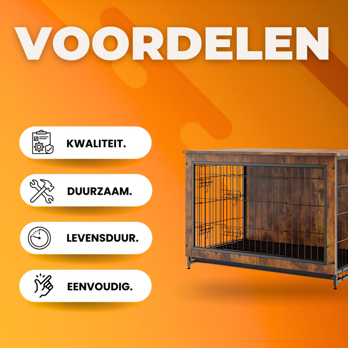 Hondenbench vintage - Hondenkooi - Hondenhok - Hondenkennel - Met lekbak en kussen - Honden bench voor binnen