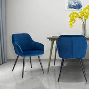 Eetkamerstoel - Blauw Velvet - Zwart metalen poten - Zithoogte 47cm - Set van 1