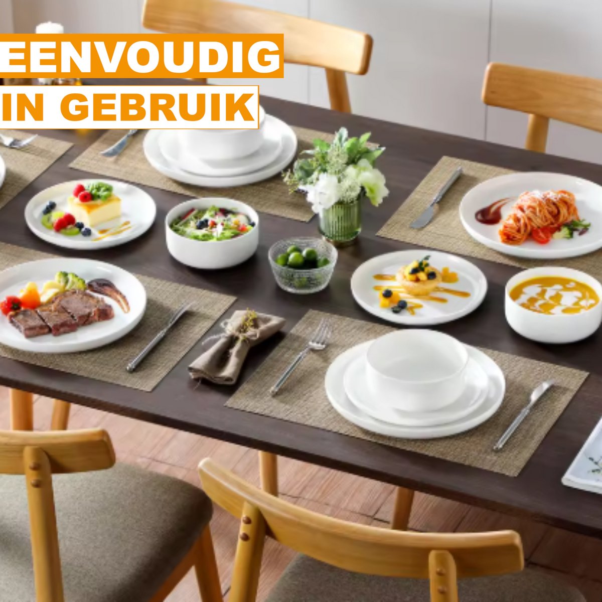 Ornate Dinerborden – 18 delig- 6 persoons – Wit Keramisch – Eetborden – Ontbijtborden