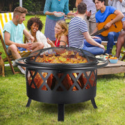Vuurkorf met grillrooster - Tuinbarbecue - Vuurschaal - Terrashaard - Rookbarbecue - Voor Buiten BBQ - Voor tuin, terras en winterverwarming - Retro tuinhaard inclusief poker- en houtskoolrooster - Vuurplaats met vonkbescherming - Ø81 cm