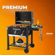Houtskool grill op wieltjes - Voor 5 tot 10 personen - Houtskoolbarbecues - Briketten - Met deksel - Thuis of camping