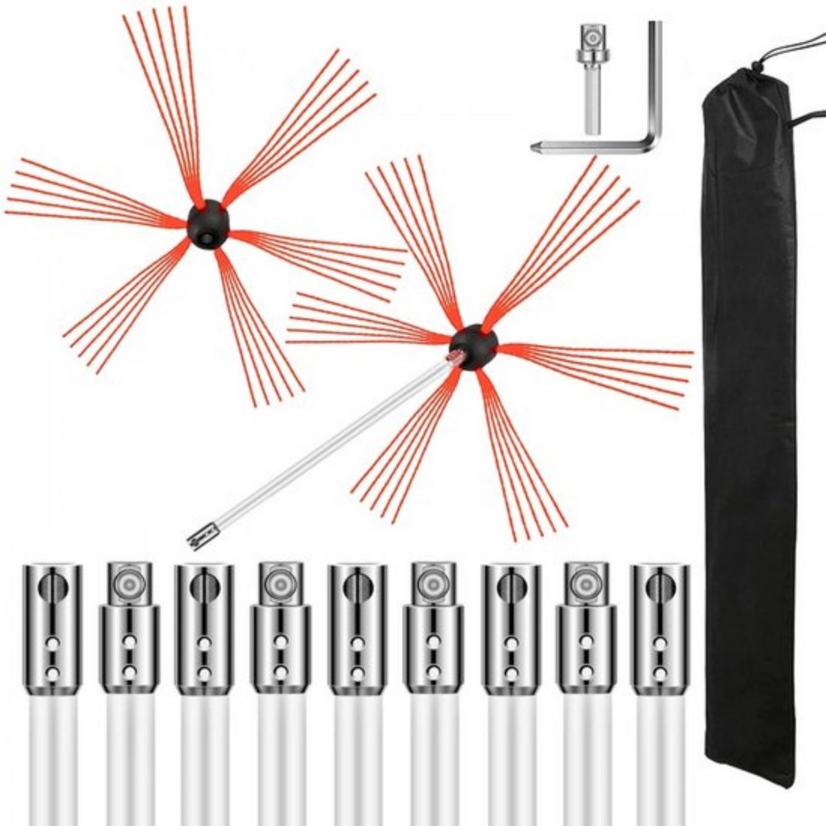 Schoorsteenborstel - 10m Nylon Set - Schoorsteenveger Kit met Accessoires