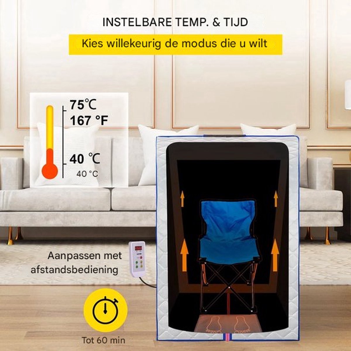 Luxe mobiele sauna - Draagbaar - Infrarood - Stoombad - Inclusief opvouwbare stoel - 220V