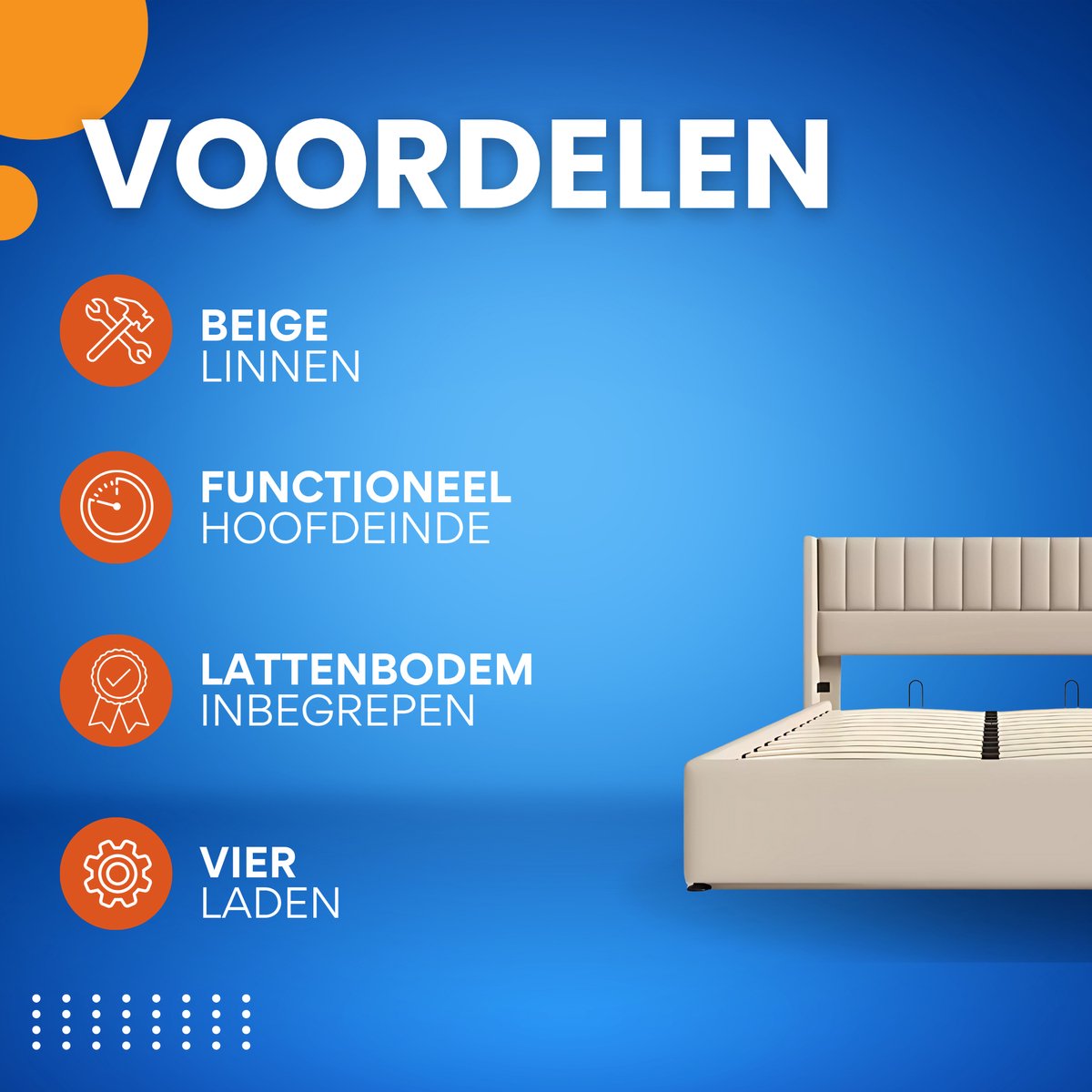 Bed - Opbergbed - Opbergruimte - Hydraulisch tweepersoonsbed Linnen lattenbodem Houten metalen frame - Beige - 160x200
