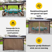 Paviljoen Gazebo - Aluminium Hardtop Pergola - Tuinpaviljoen - Partytent - 3 x 3,6 m - Met Mosquito Netting