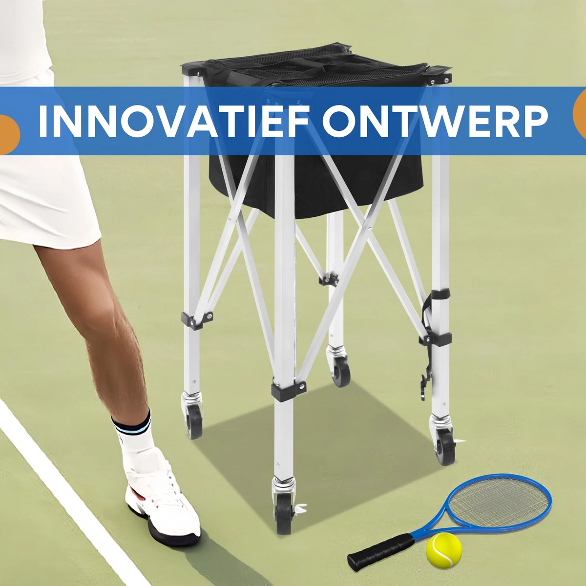Tennisballen mand - Verrijdbaar - Ballenmand - Hopper - Voor tennis en badminton - Opvouwbare basket