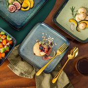 Elegant Bordenset – 4 persoons – 16 delig – Keramisch groen – Eetborden – Breakfast Plates
