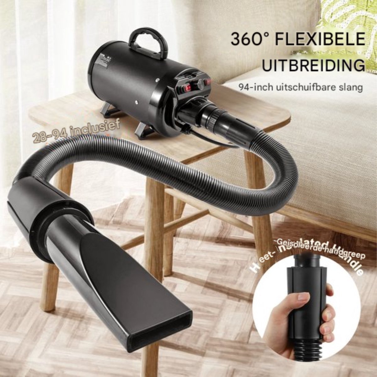 Luxe hondenföhn - 4 Hoofdstukken - 2000W - 2,7 Pk - Instelbare snelheid - Zwart