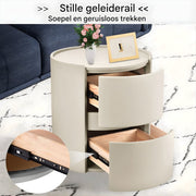 Rond nachtkastje - Bijzettafel - Voor thuis, kantoor of slaapkamer - Modern, met 2 laden - Massief hout - Wit