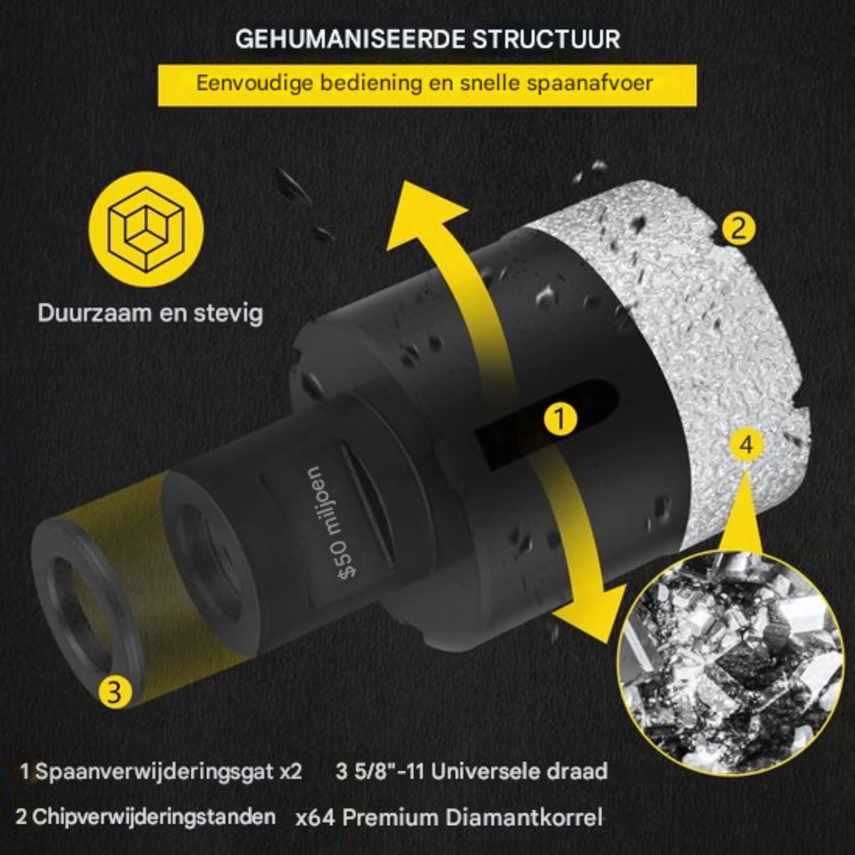 Diamant Gatenzaagset – Dozerboor - 6-delige Tegelboorset gatenzaag 60 mm – Voor Keramiek, Marmer & Porselein
