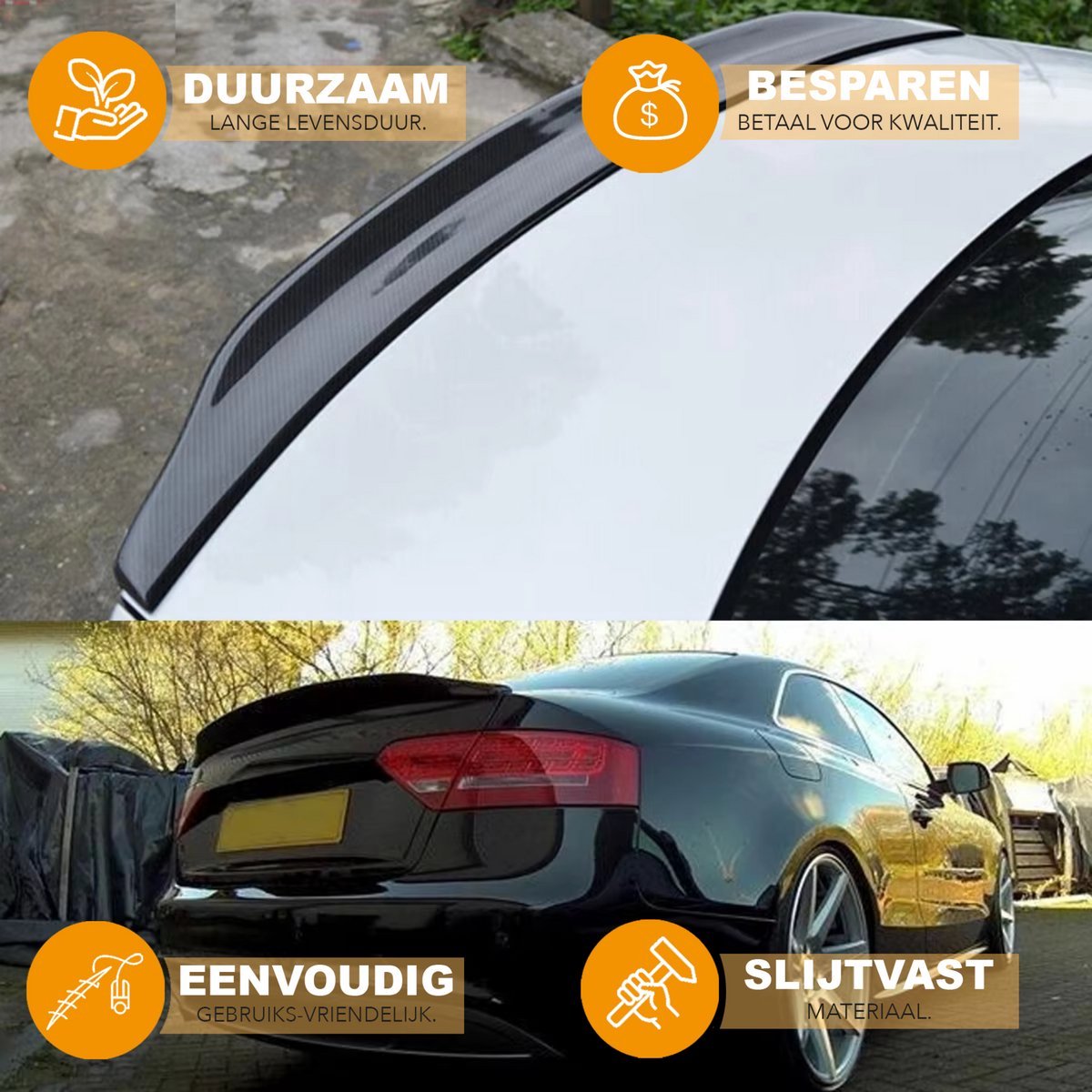 Spoiler Wing Zorric - Achterspoiler Wing - Voor Audi A5 B8/B8.5 Coupe (2007-2016) - Eendenbek Stijl - Gloss Black