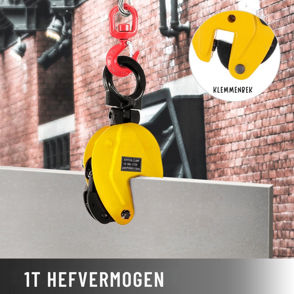 Industriële Verticale Plaat - Hijsklem Staal - 2204 lbs WLL - Klem voor Zware Hefklussen