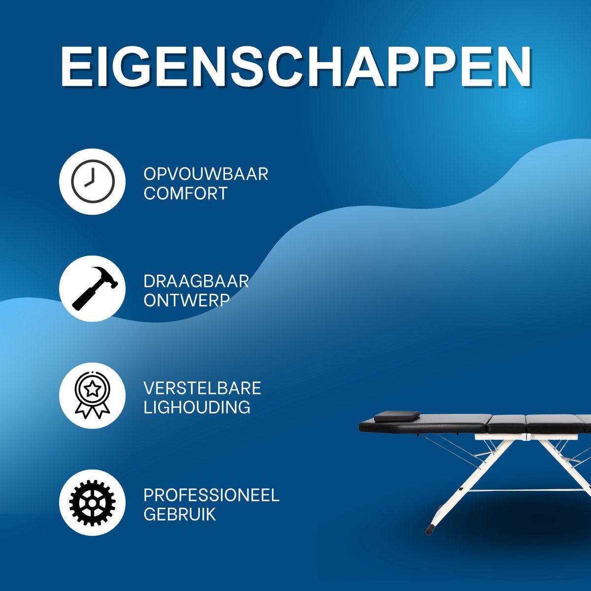 Massagetafel - Behandelbank – Voor schoonheidssalons en spa’s – Opvouwbaar, verstelbare ligstoel – Geschikt voor massage en tattoo
