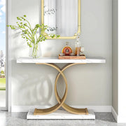 Moderne Console Tafel - Sidetafel - Wandtafel - Haltafel - Wit/goud - Voor Hal of woonkamer of Gang - Marmer look - 100cm