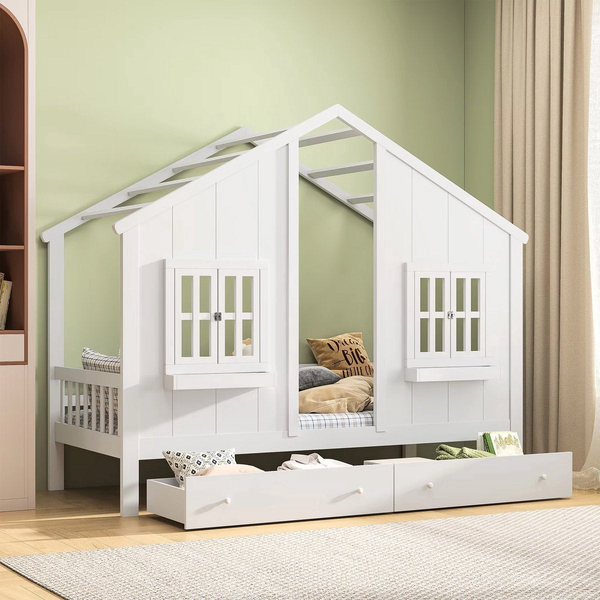 Kinderbed Opulence - 90x200 cm - Met 2 lades - Huisbed - Voor Kinderen - Peuterbed - Met lattenbodem - Zonder matras