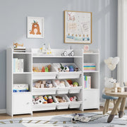 Speelgoedopbergkast – Kinderspeelkamer - Kinderboekenkast - Voor woonkamer, speelkamer en slaapkamer – Met 8 verwijderbare dozen en opbergplanken – 138,8×29,6×94,3 cm - Wit