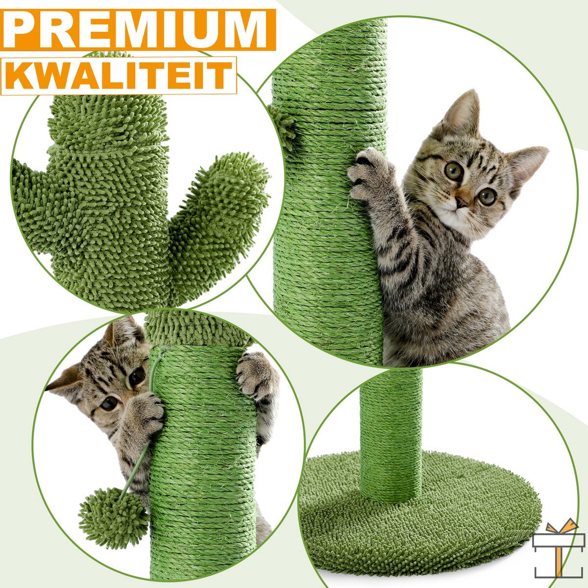 Happyment® Unieke Cactus Krabpaal voor Katten - Zachte Kattenmand hangmat - Kattenspeelgoed - Geschikt voor kleine kittens - 93 CM