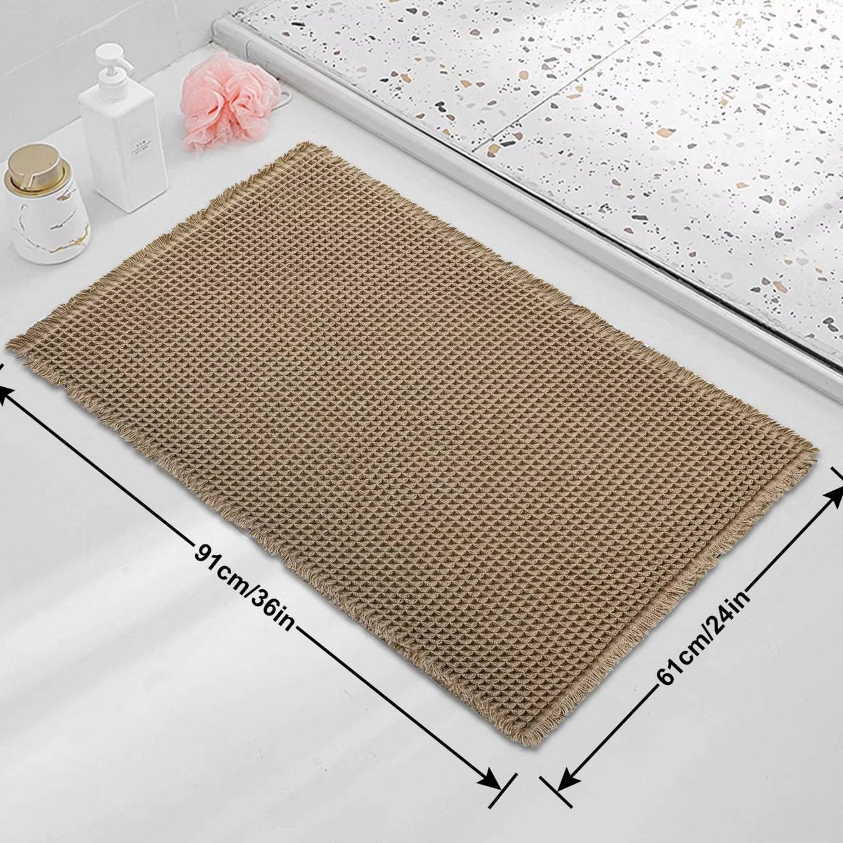 Badmat Fioren - Voor badkamer - Douchemat - Grijs - 60x90cm - Absorberend & antislip - Boho stijl