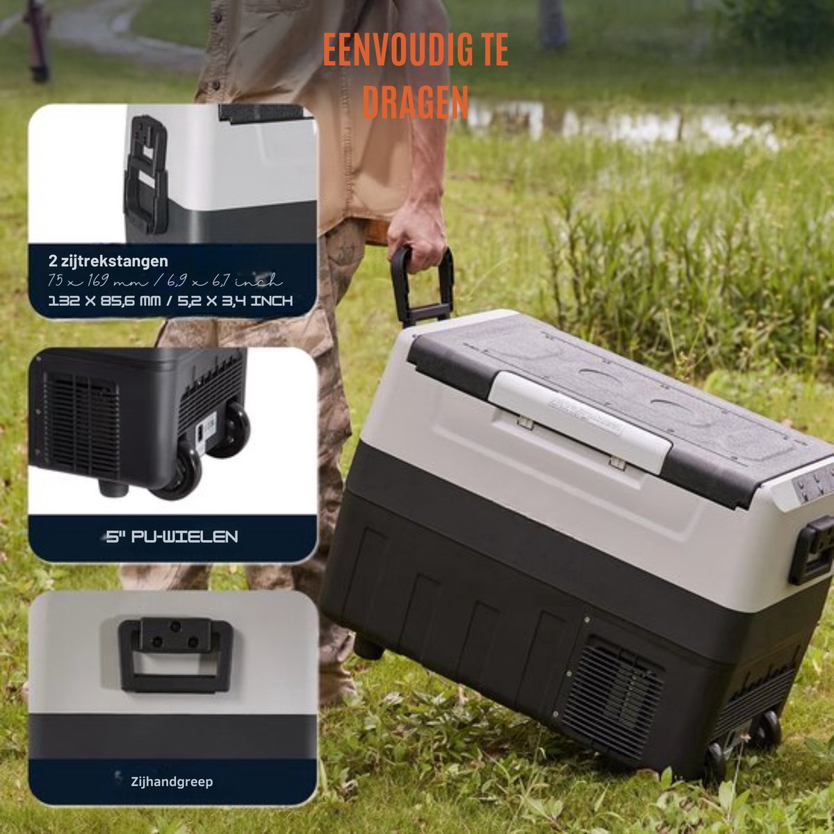 Koelbox en vriezer - Auto koelbox - Friggo - Met display - 45L - Zwart - Met wielen