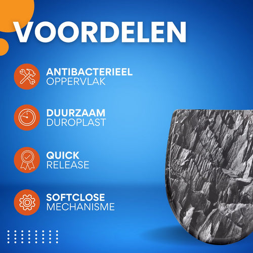 Antibacteriële Toiletbril stoney - Met Softclose - Universeel - Toiletbrillen met print - WC Bril - Toiletzitting
