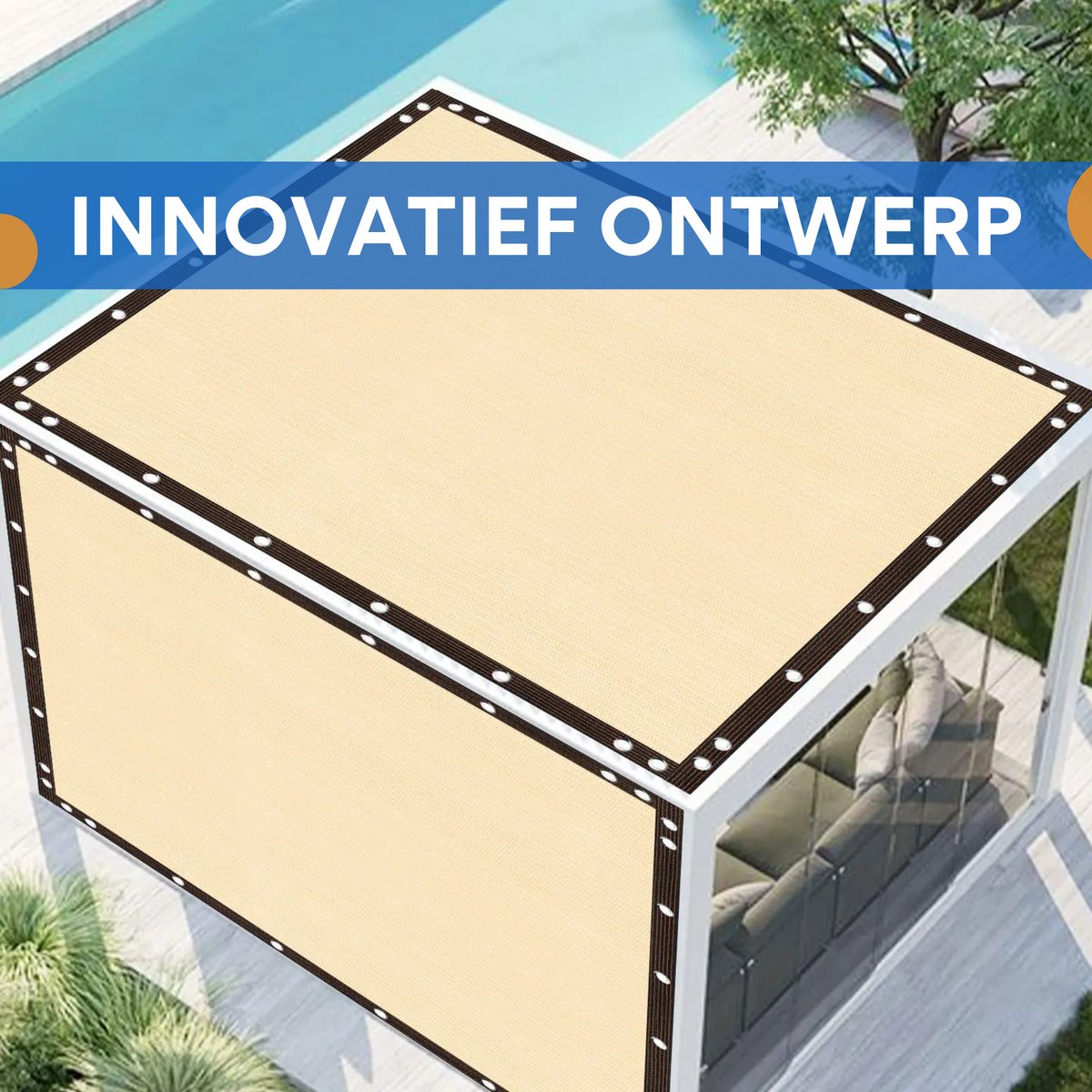 Schaduwdoek - Voor Tuin, Pergola of Terras - 90% Zonwerend Privacy Scherm - Ademend Netstof met Grommets - Kleur: Beige-2X3M