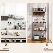 Happyment Boekenkast Rodi - Industrieel - 4 Lagen - Zwart - Inclusief 10 haken - Boekenrek - Woonkamer, slaapkamer en kinderkamer - Hout - 60x152x38cm