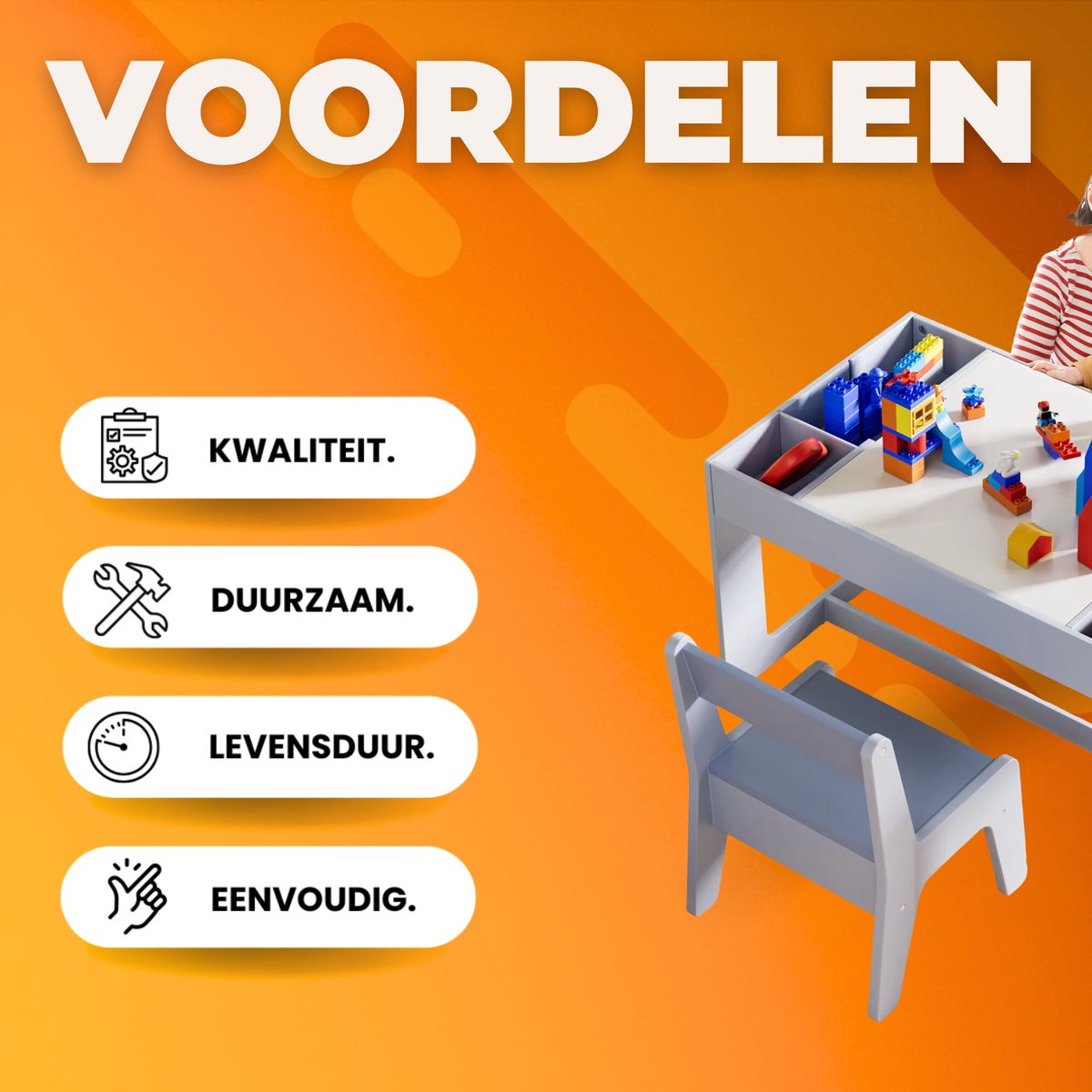 Kindertafel - Speeltafel- Voor Kinderen & Kleuterschool - Kindertafel en stoeltjes - 3-in-1 - Met met Tekenbord, Opbergruimte & 2 Stoelen - Lichtgrijs