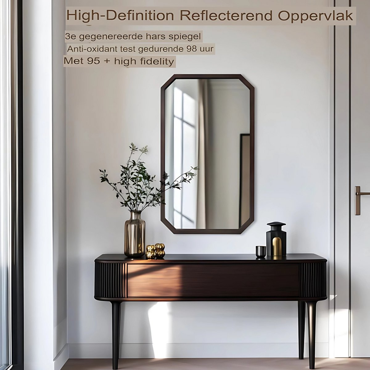 Wandspiegel Luxeus - Organisch - 70x120cm - Voor Woonkamer, Slaapkamer & Badkamer - Decoratieve - Walnoothouten Frame