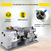 Precisie Metaal Draaibank – Mini Draaibank met 9 Frezen & 2 Klauwplaten – Voor Hobby en Werkplaats