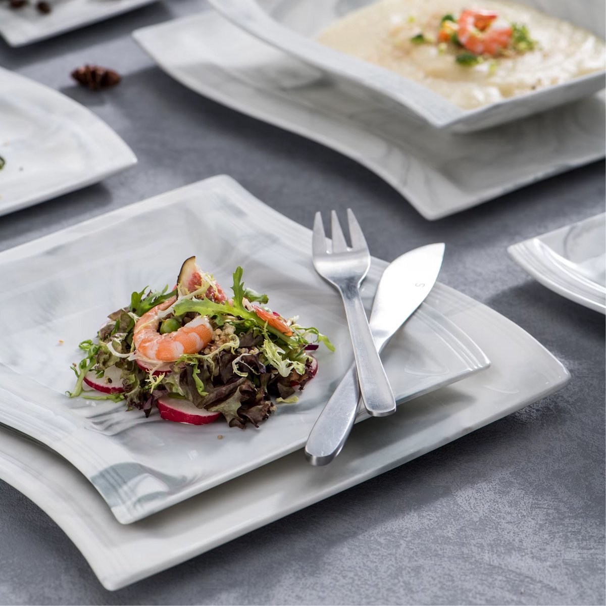 Splendid Bordenset – Dinerborden – 30 delig- 6 persoons – Marmerloook Keramisch – Kleine Borden – Perfect voor diner