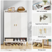 Schoenenkast Datino - Met deuren - Wit - Schoenenrek - 110cm - 6 laags - Houten opbergkast met kleppen