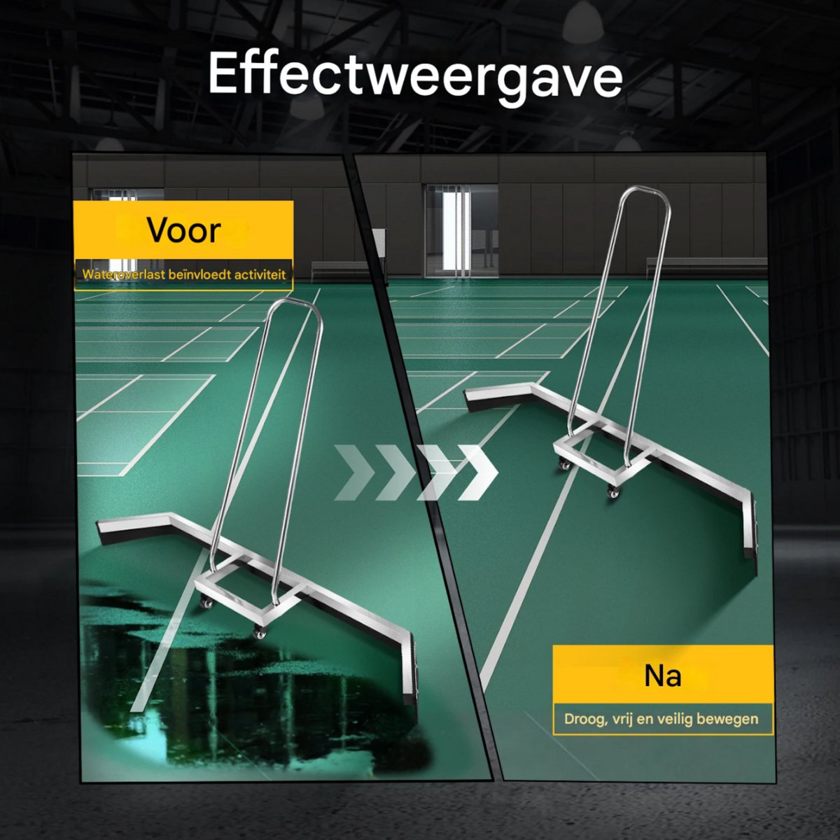 Sportveld bezem - Water - Voor basketbal-, tennis- en badmintonbanen - Brede waterpusher voor efficiënte reiniging - Geschikt voor parkeerplaatsen