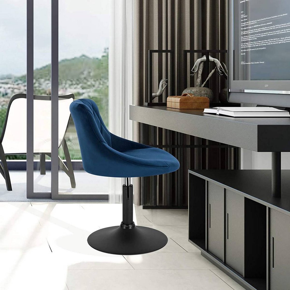 Luxe Barkurk Delvia - Industrial - Donkergrijs - Barkrukken set van 2 - Barstoel Kruk - Barstoelen met rugleuning - Keukenstoel - In hoogte verstelbaar - Velvet