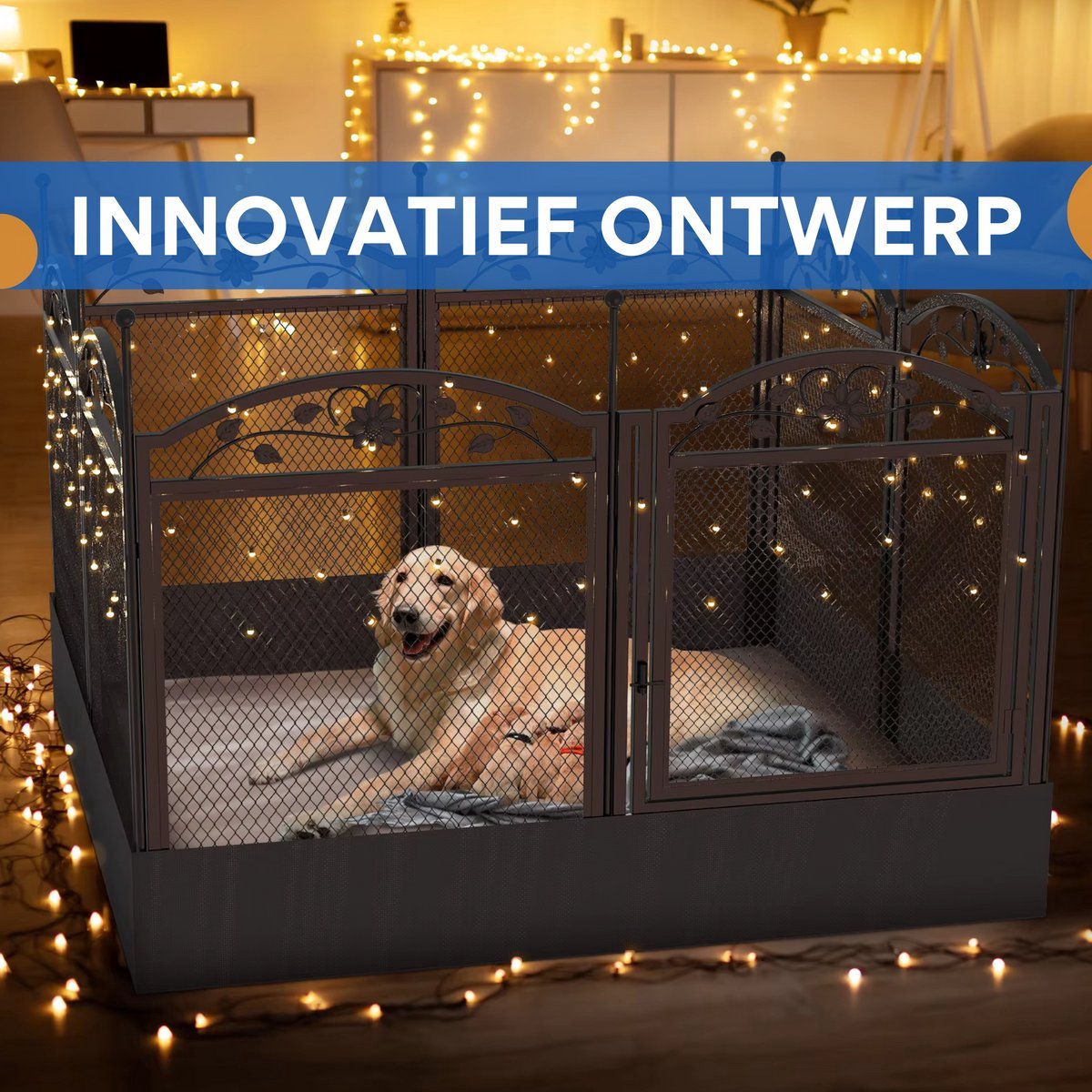 Tavien Hondenren Mira - Hondenbench - Hondenbox - Puppyren voor Puppytraining en Binnen/Buiten Gebruik - Opvouwbaar - Zwart