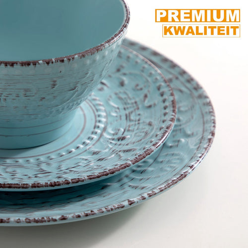 Azure Grandiose Bordenset – 4 persoons – 16 delig – Wit/blauw Keramisch – Eetborden – Breakfast Plates