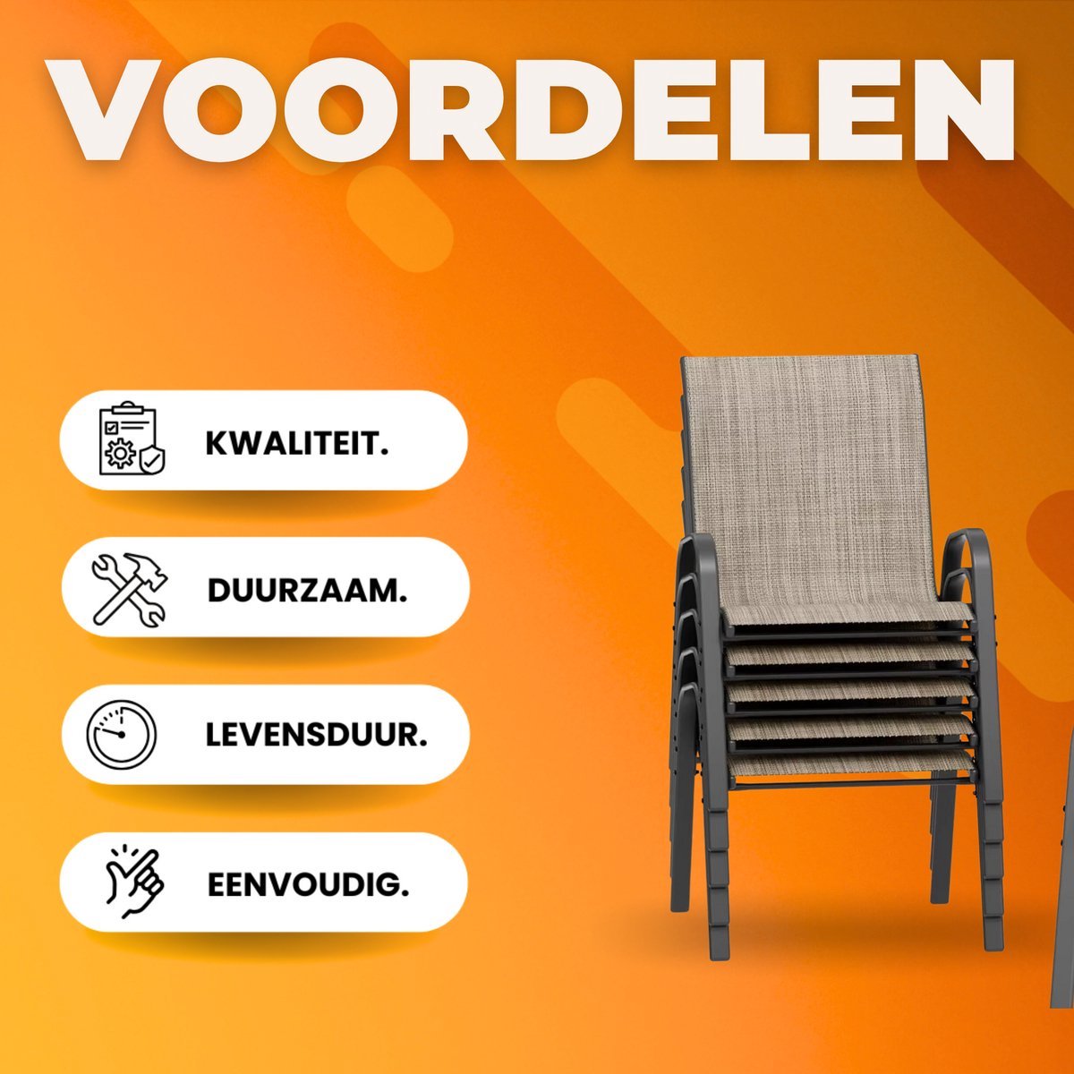 Tuinstoelen Valora voor Buiten - Tuinstoelen met Teslin-stof Flex Comfort Materiaal en Staal-Ijzeren Frame, Hoge Rugleuning - Bruin - 6 stuks