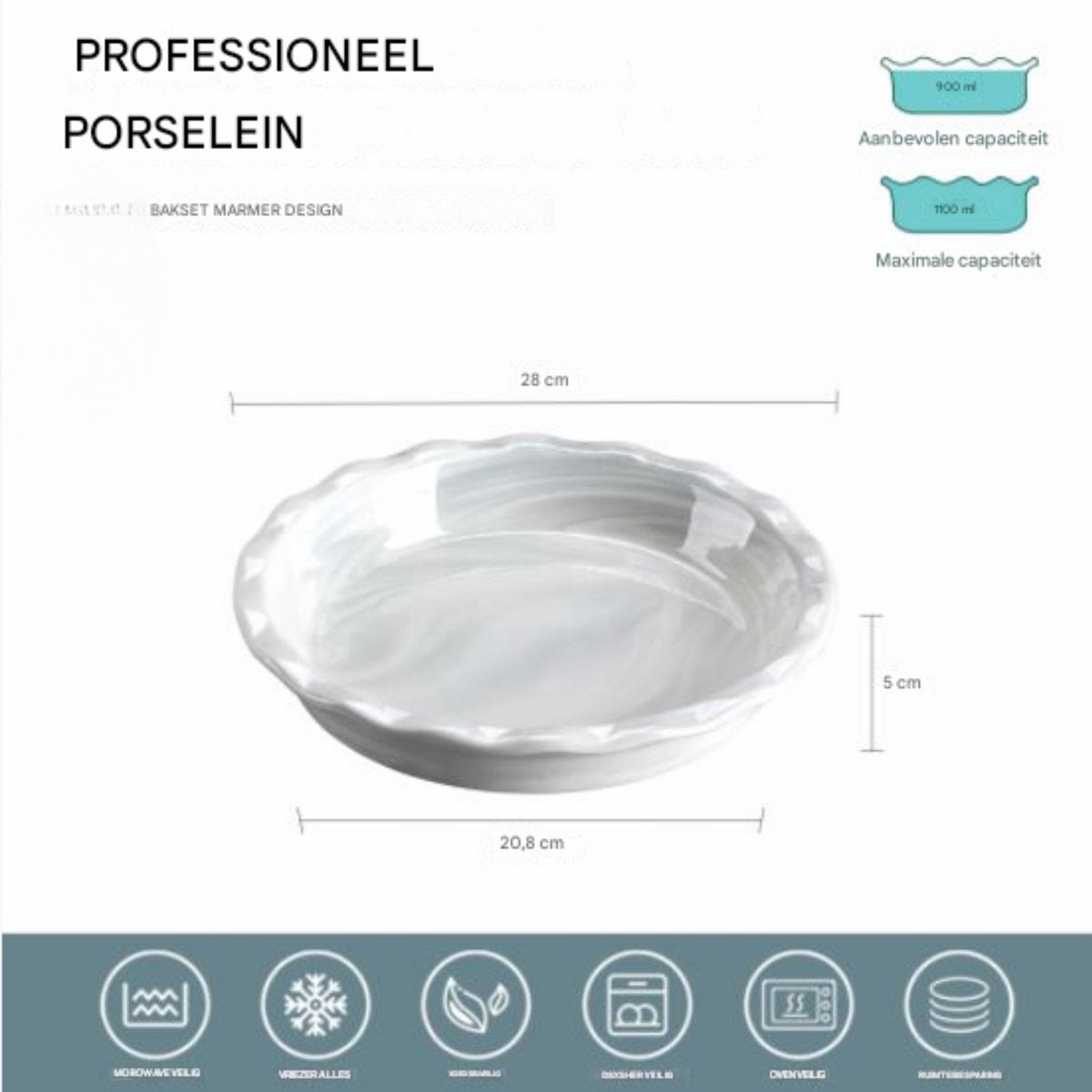 Celestial Serviesset - Marmer Look - 1100ML - Lasagne - Braadslede - Ronde schaal