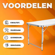 Campingtafel 5 delig - Kampeertafel - Opvouwbaar - Klaptafel - Voor Camping en Tuin - Inklapbaar met 4 Krukken - Aluminium 120 cm - Wit