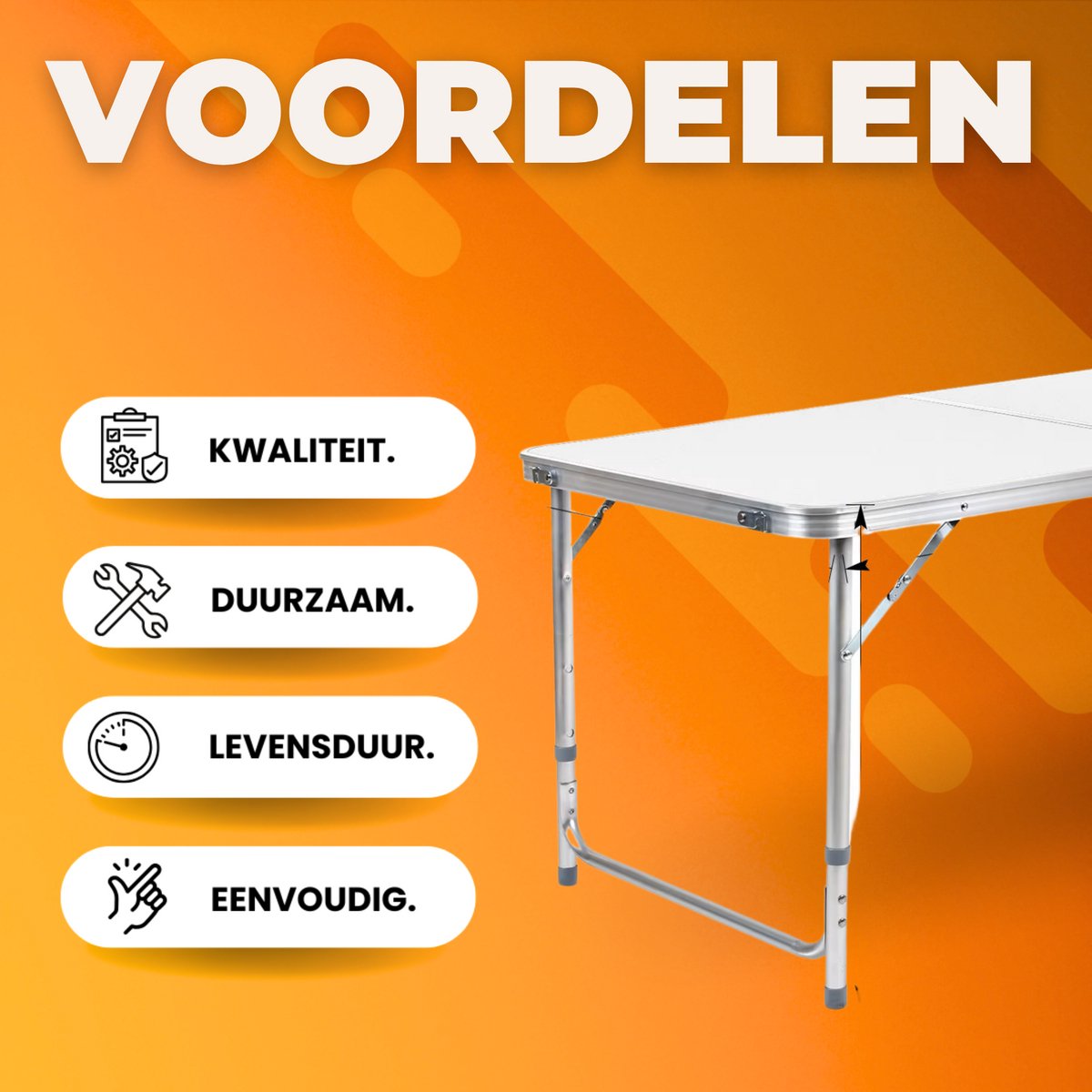 Campingtafel 5 delig - Kampeertafel - Opvouwbaar - Klaptafel - Voor Camping en Tuin - Inklapbaar met 4 Krukken - Aluminium 120 cm - Wit