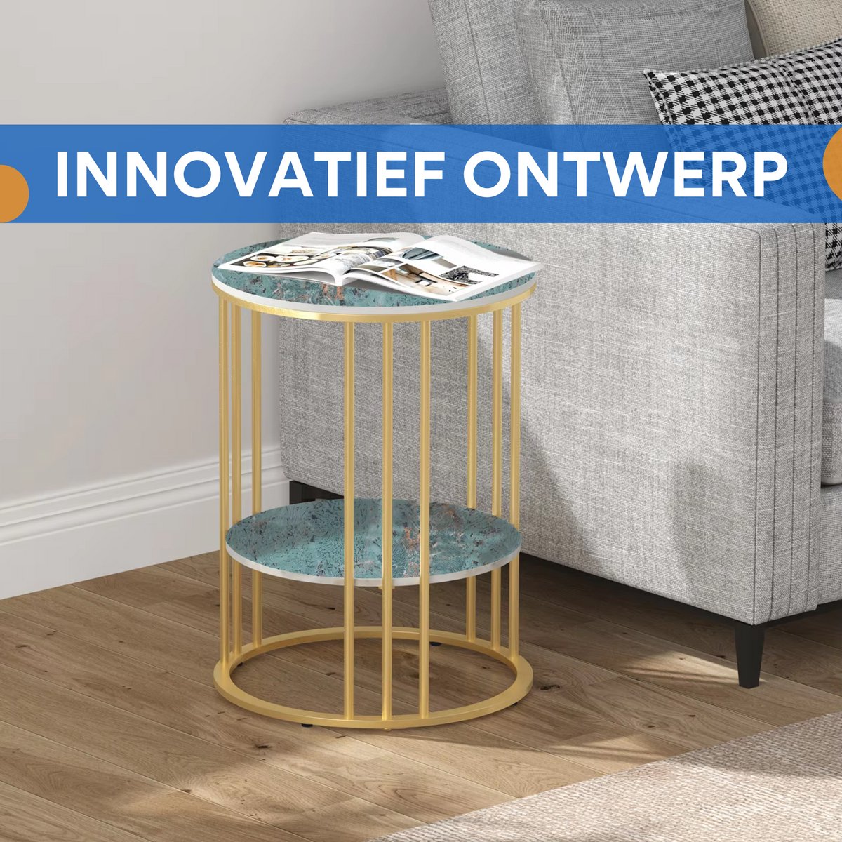 Ronde bijzettafel Malito -Salontafel - Woonkamer - Emerald look - Side table - 40cm