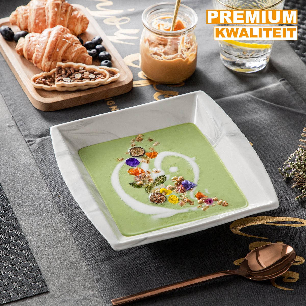 Imperial Ontbijtborden – 12 delig – Marmerlook Keramisch – Dinerborden – Breakfast Plates